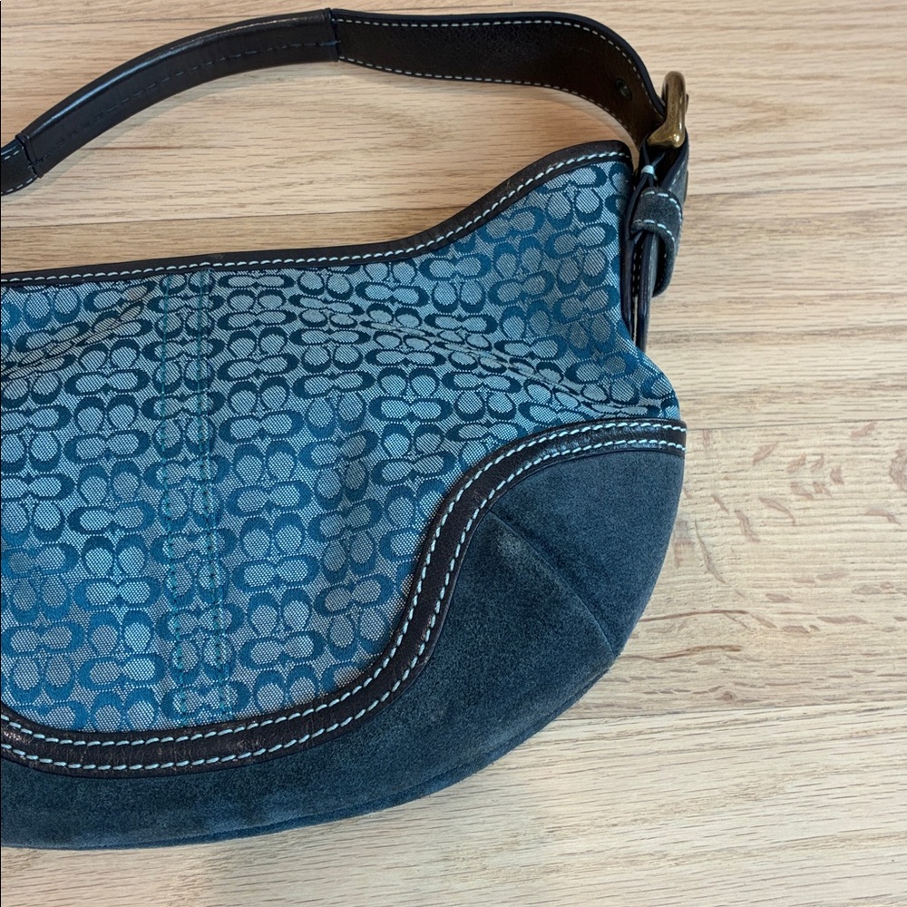 Coach Blue Signature Canvas Shoulder Bag with Suede Trim - Picture 6 of 10